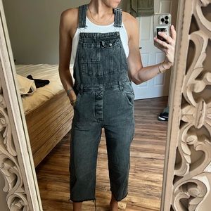 Black jean Free People cut-off overalls